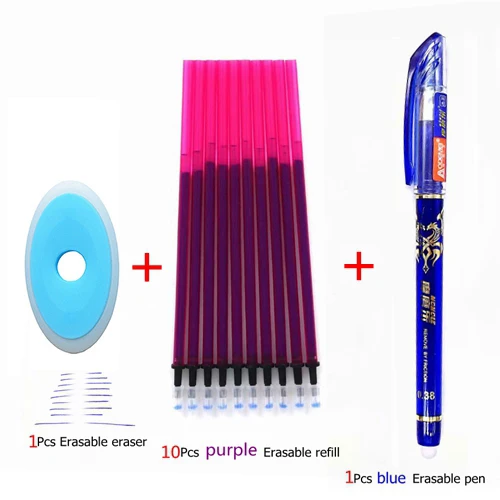 12Pcs purple set 3/12 шт./лот стираемая ручка моющиеся ручка синий черный, красный 0,38 мм со стирающимися чернилами стержни для гелевых ручек стержень для школы и офиса письменные канцелярские принадлежности - Цвет: 12Pcs purple set