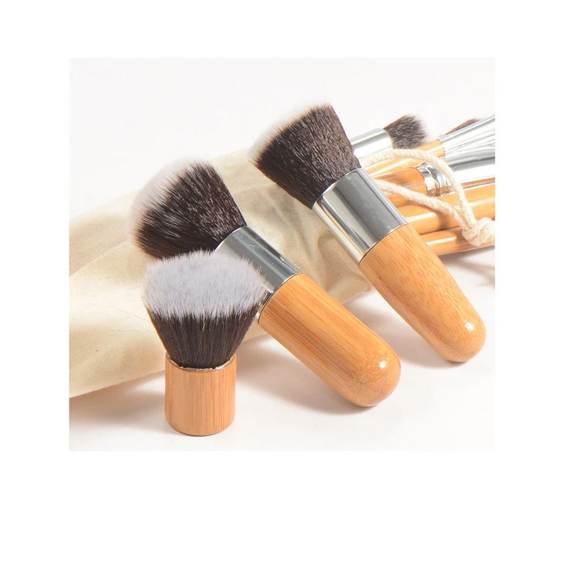 11 PCS Synthetic Bamboo Blush Foundation Eyeshadow Eyeliner Bronzer Makeup Brushes Sets Plus 1 Piece Makeup Sponge
