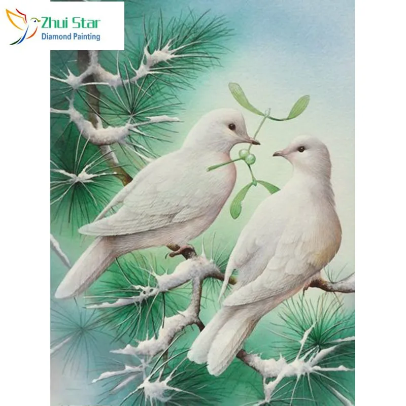 

Zhui star 5d diy Алмазная вышивка двойной голубь Алмазная Картина Вышивка крестом полностью квадратная дрель Стразы мозаика украшение для дома