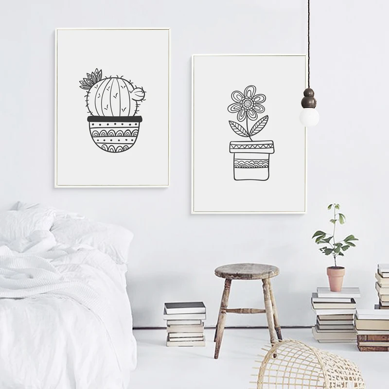 Картина черно белая для детской комнаты 07 г|canvas poster|cactus paintingsart canvas |