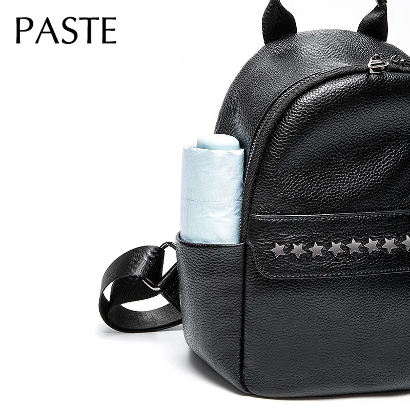 Женский рюкзак со звездами и заклепками дорожный из 100% натуральной кожи для