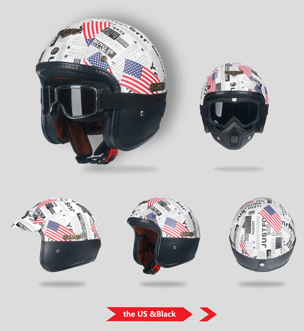 Открытый шлем Кафе racer Кожа PU moto rcycle Ретро 3/4 открытый шлем kask jet casco de moto pilot