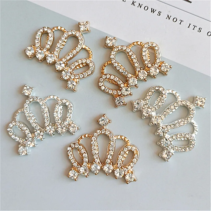 

5pcs/lot 24mm*25mm Alloy Crown Rhinestone Buttons Flatback for Craft Wedding Invitation Card DIY Girl Hair Bowknot Metal Button