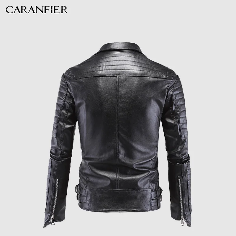 Кожаная куртка CARANFIER Мужская Дизайнерская Черная байкерская мотоциклетная с