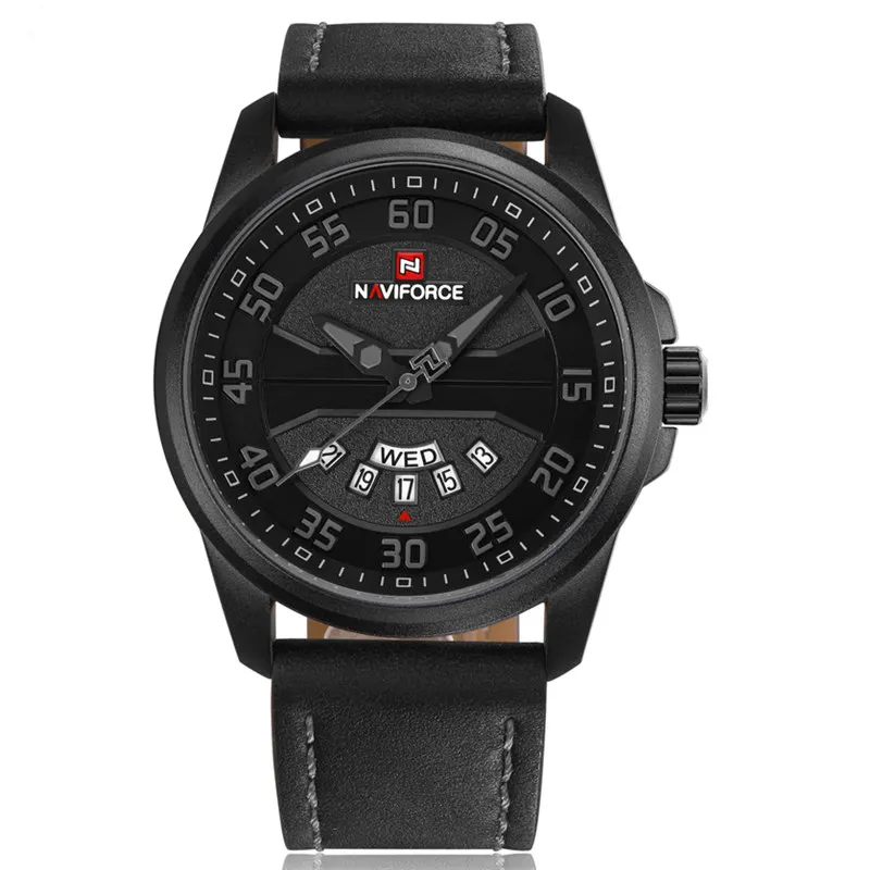 Black Gray Роскошный бренд NAVIFORCE мужские модные спортивные часы мужские кварцевые часы мужские кожаные водонепроницаемые военные наручные часы relogio masculino - Цвет: Black Gray