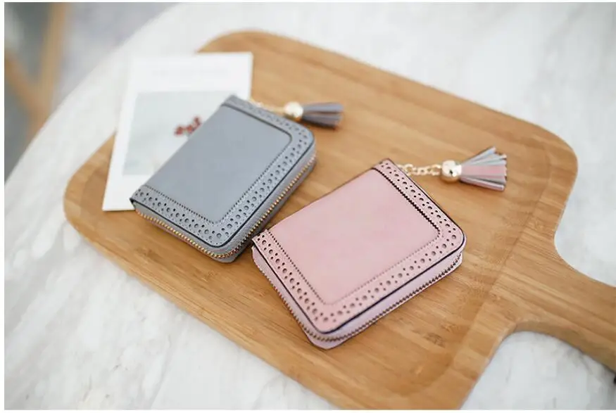 Angelatracy New Arrival Distress Solid PU Leather Card Hollow Out Women Coin Tassel ID Set Credit Card Holder CardHolder