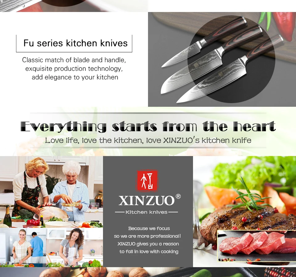 XINZUO 3 шт. набор кухонных столовых приборов японский шеф-повар Santoku Фруктовые Ножи Дамасская сталь кухонный нож Pakka Деревянная Ручка новое поступление