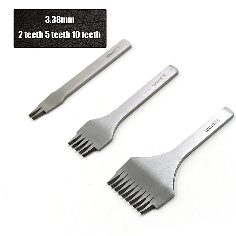 3.38mm Новинка, 3 шт./набор, 4 размера(2,7, 3,0, 3,38, 3,85) мм, белый стальной Дырокол ручной работы, кожный инструмент для шитья, резьбы, зубцы(2+ 5+ 10 - Цвет: 3.38mm