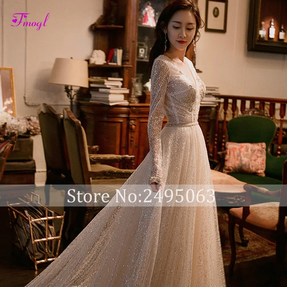 Fmogl Vestido de Noiva сексуальное свадебное платье трапециевидной формы с v-образным
