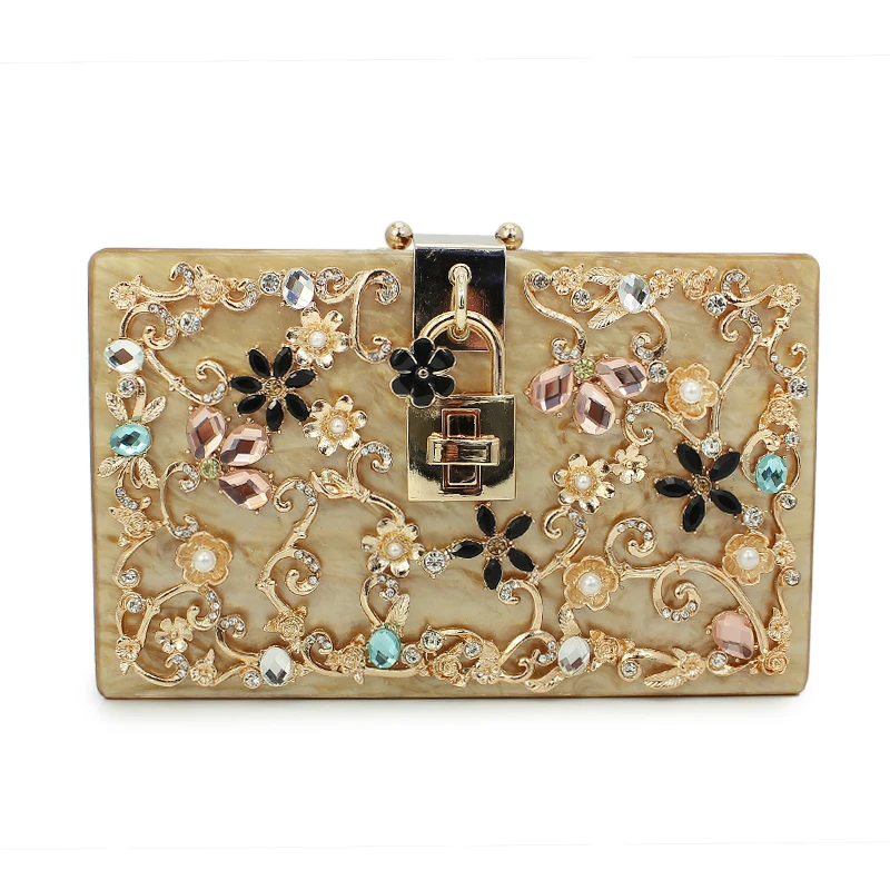 

Italy brand gold Acrylic Ballot lock luxury handbag evening bag clutch for party purse (C162)