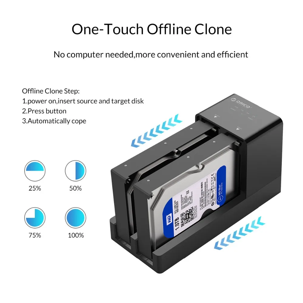 Корпус для жесткого диска ORICO 2 5/3 5 дюйма SATA с функцией клонирования до 20 ТБ |