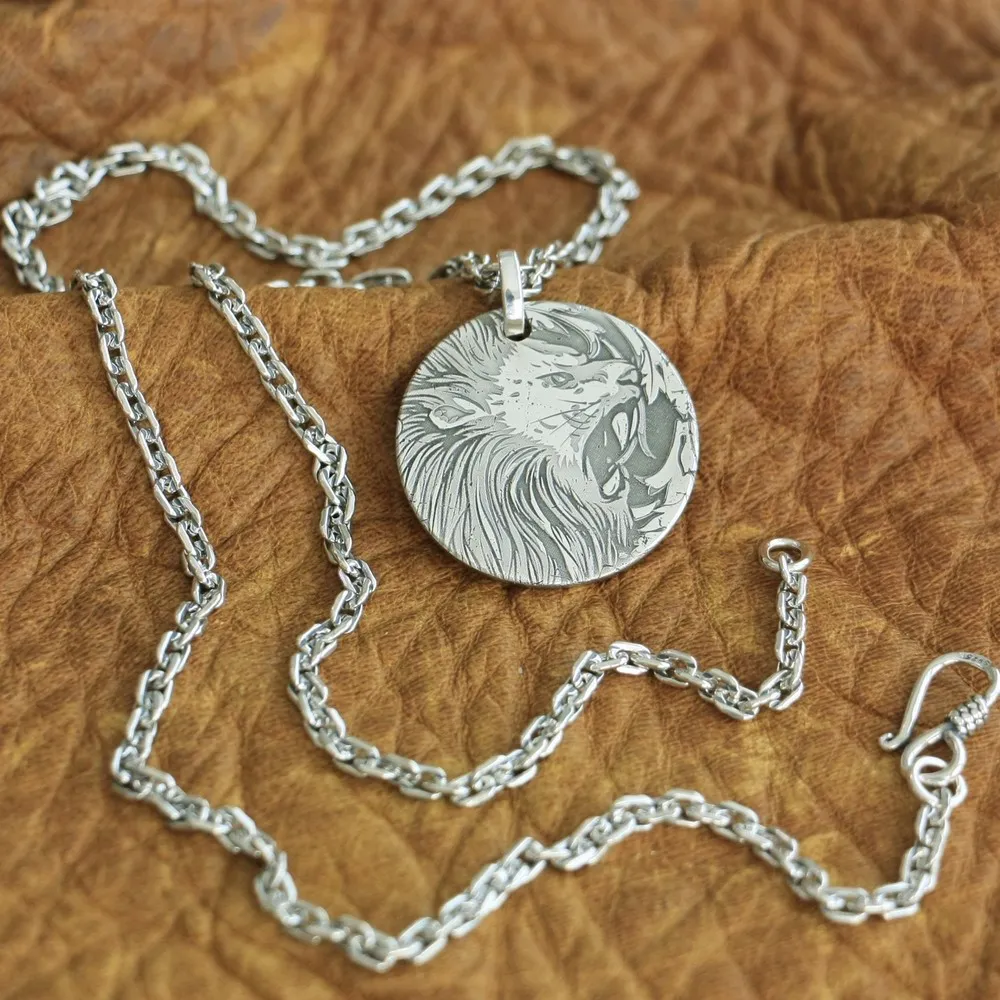 999 Стерлинговое Серебро король льва Dogtag лазерная гравировка Высокая детализация Мужская Байкерская панк Подвеска 9X304