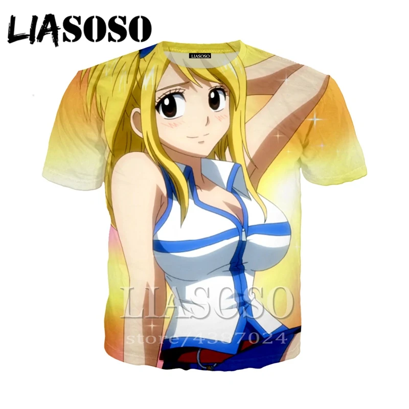LIASOSO Новое поступление сексуальная девушка Lucy Heartfilia 3d печать Милая футболка