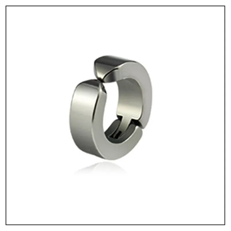 Pair Fake Hoop Earring Studs Mens Womens Silver Black Stainless Steel Huggie 8mm Diameter Ear Lobe Helix Non-Piercing Clip On