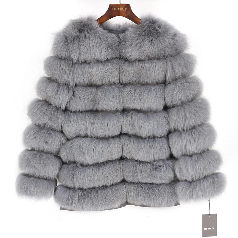 Женская парка с натуральным лисьим мехом черная Повседневная Толстая теплая