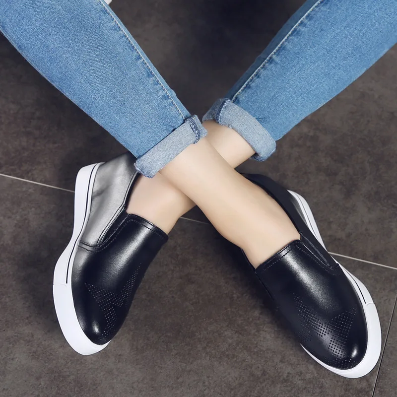 2019 Spring Women Flats Shoes Platform Sneakers Slip on Flat Hollow Ladies Loafers Leather Casual Creepers Moccasins | Обувь