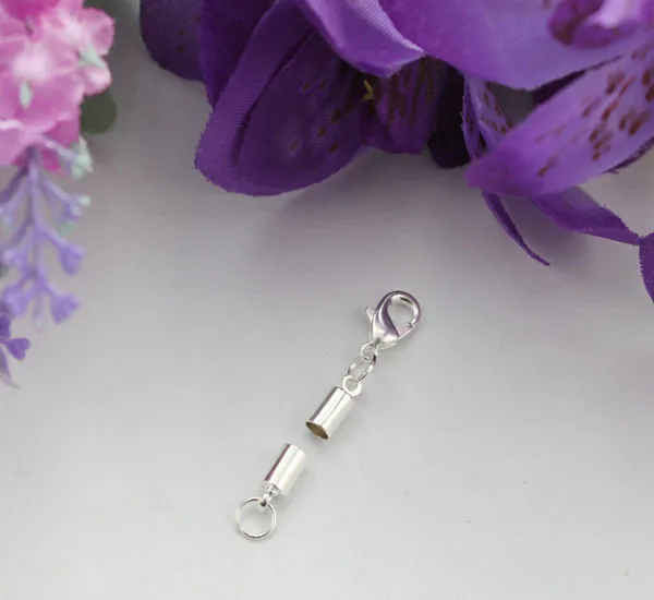 100 комплектов посеребренных наконечников шнура с застежкой для кожи 2 мм #22542|set