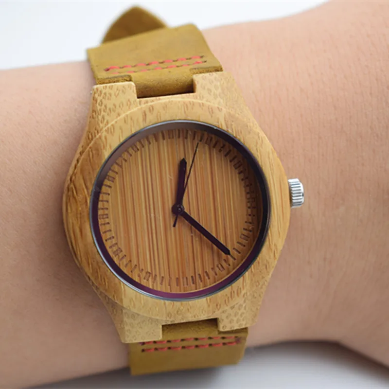 Часы ведущей марки из бамбукового дерева для женщин с ремешком натуральной кожи