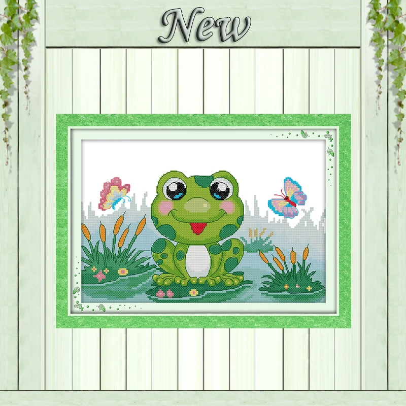 

The little frog cartoon animal diy painting Counted printed on fabric Cross Stitch Needlework kits DMC 14CT 11CT Embroidery Sets
