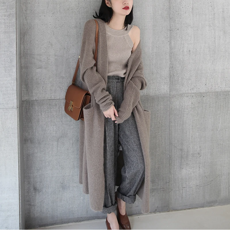 2018 winter women's large size long knitting cardigan over-the-knee loose thickening sweater female plus knit crop top |