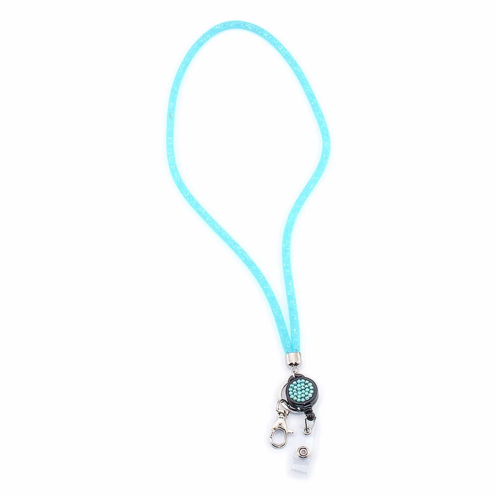 SAVORI 83.5cm Bling Crystal Rhinestones Neck Strap Lanyard with Retractable Badge Holder Key Chain (Sky blue) | Украшения и