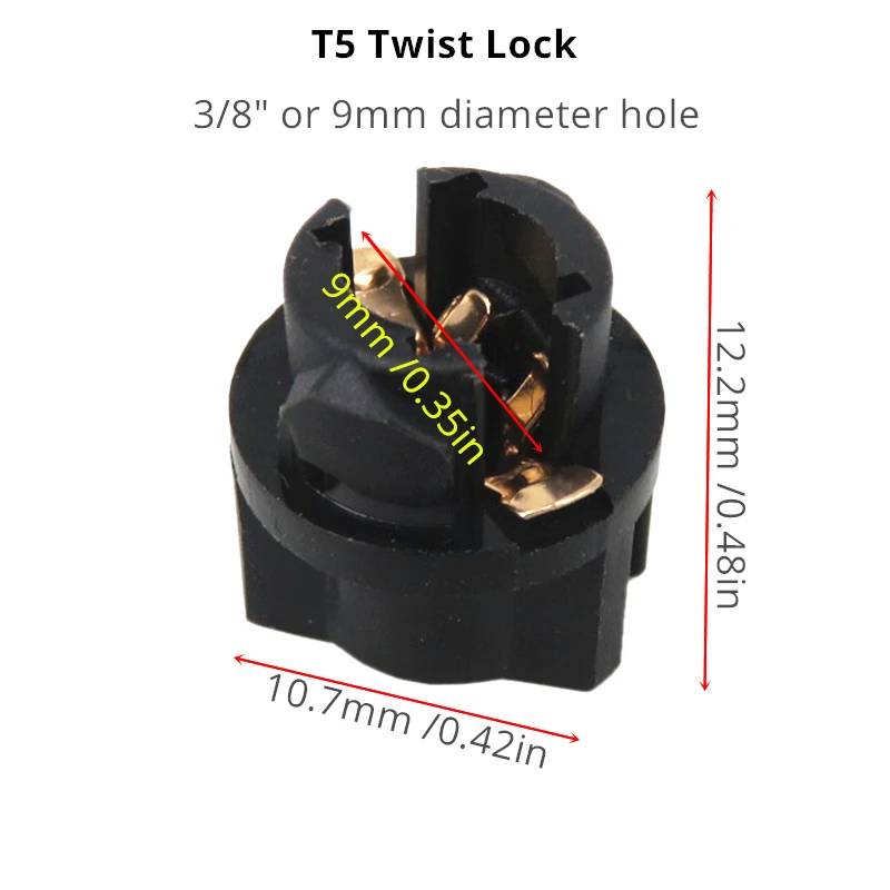 WLJH 500pcs T5 Twist Lock Socket Wedge Base 3/8&quot Led Dashboard Instrument Panel Cluster Dash Bulb Lamp Holder 37 74 73 | Автомобили и