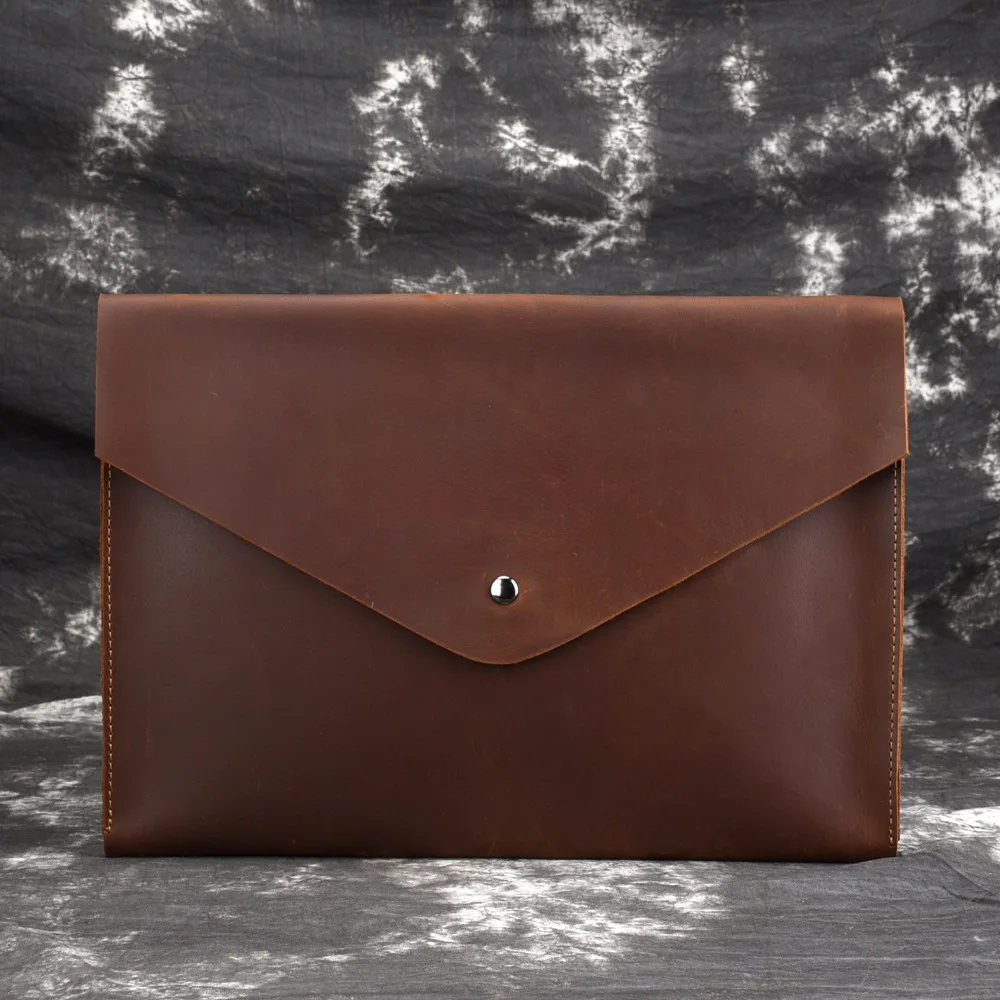 

Crazy Horse Cowhide Men Clutch Briefcase High Quality Casual Vintage Genuine Leather Business Bag Male Tablet PC Bags Handy Bag