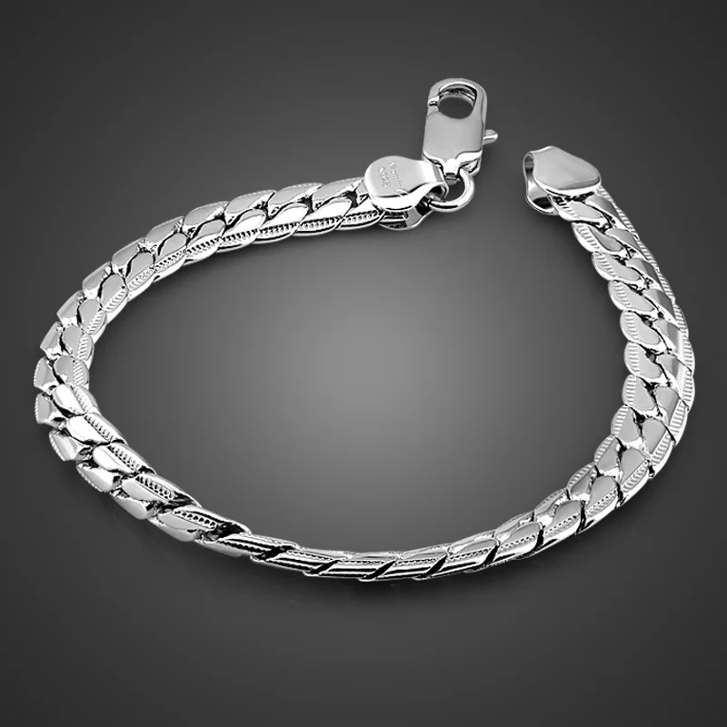 Модные Для мужчин браслет в серебряный браслет Дизайн твердых Серебряный браслет 7.5mm19cm Размеры подарок на день рождения