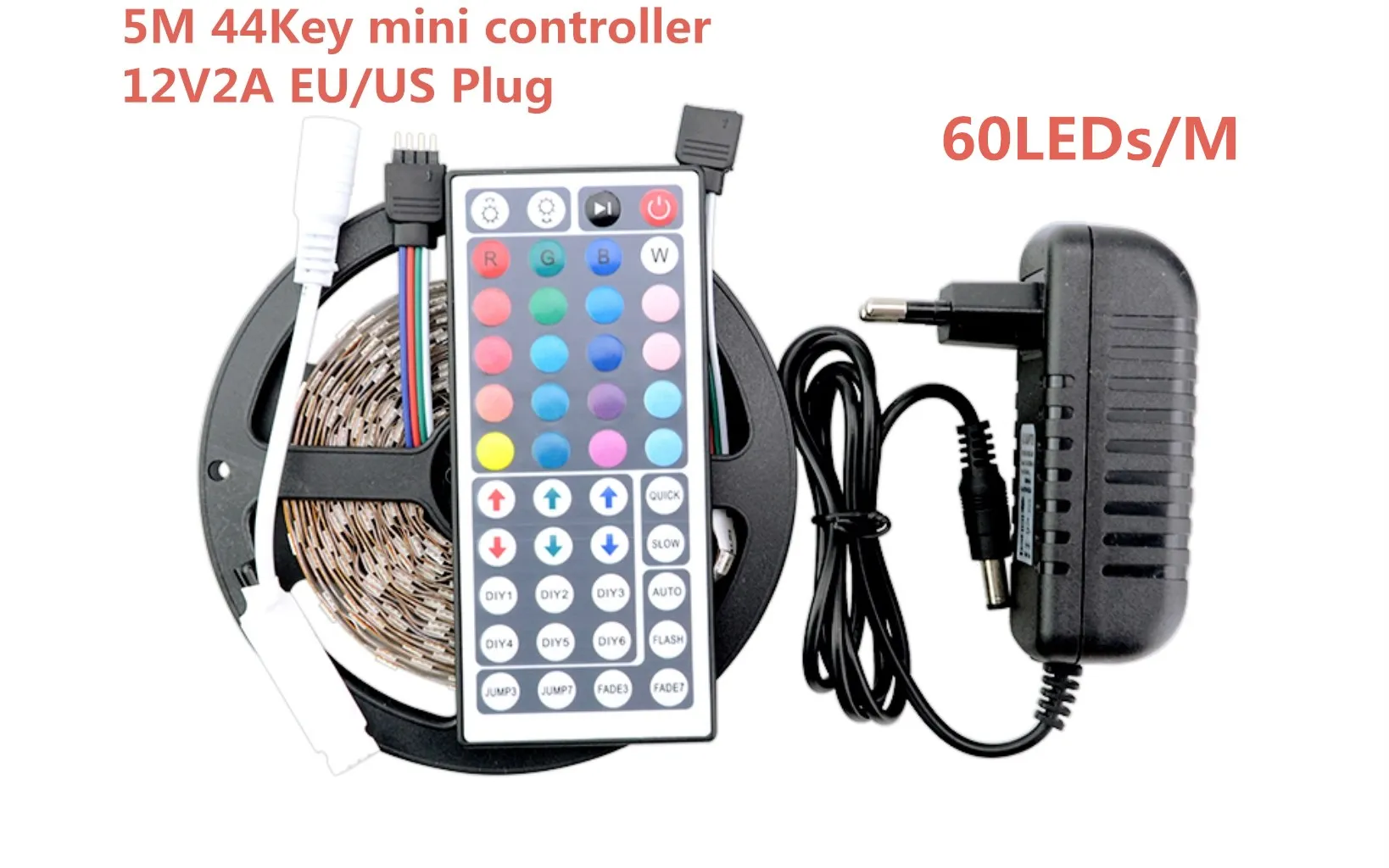 12 В 5050 Светодиодный светильник DC 12 В вольт 5 10 м светодиодный RGB светильник 3 А адаптер питания 44Key пульт дистанционного управления Диодная лампа ТВ ПОДСВЕТКА - Испускаемый цвет: 5M 12V2A 300LED