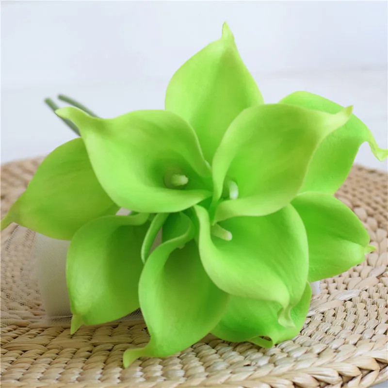 

10 Green Calla Lilies Real Touch Flowers artificial flowers For Silk Wedding Bouquets, Centerpieces, Wedding Decorations