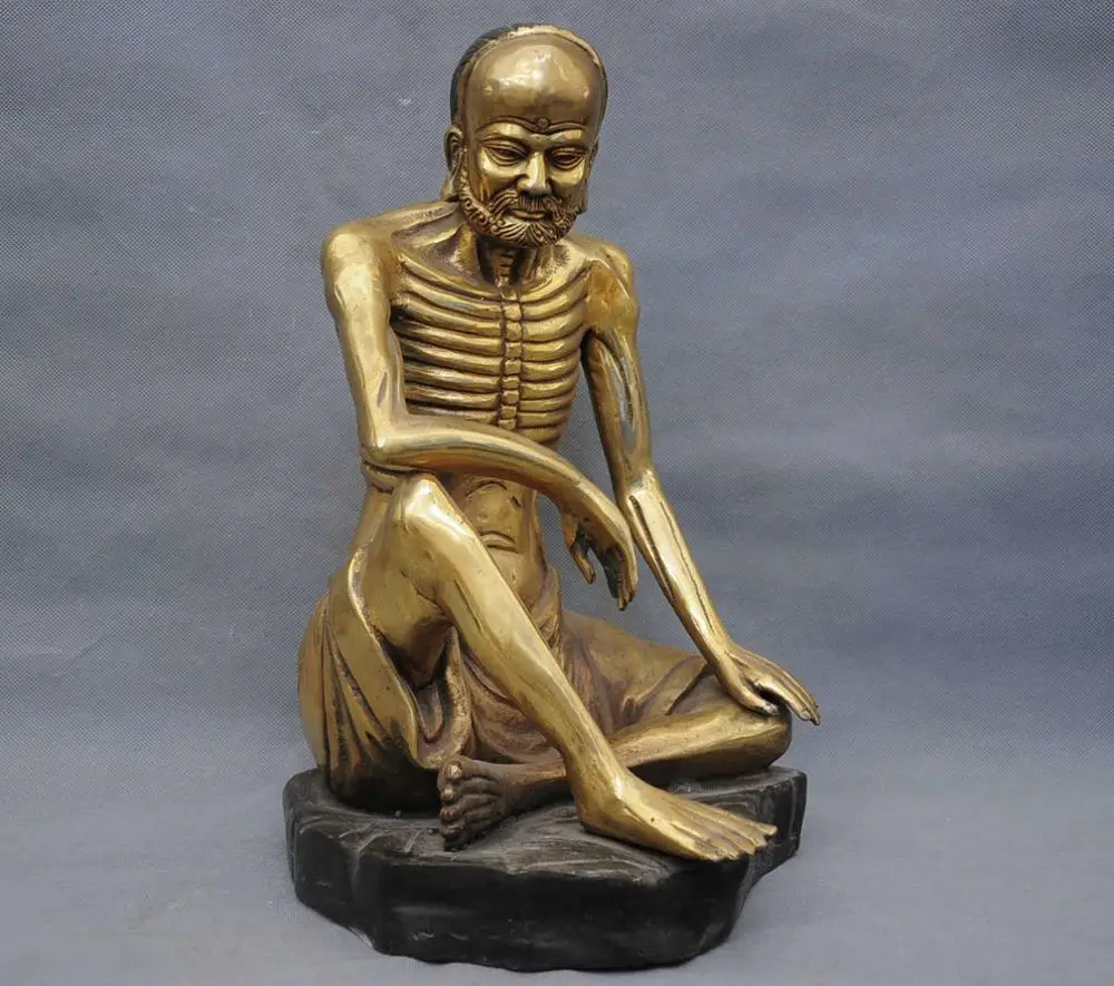 16 &quotКитай Народная Золоченой Бронзы Скелет Бодхидхарма Гуру Статуя Монаха | Дом