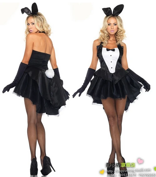 

The Fashion Black Bunny Dress Backless Draped Ladies Cosplay Costume Disfraz De Halloween Para Best Sale Sleeveless Dress BI150