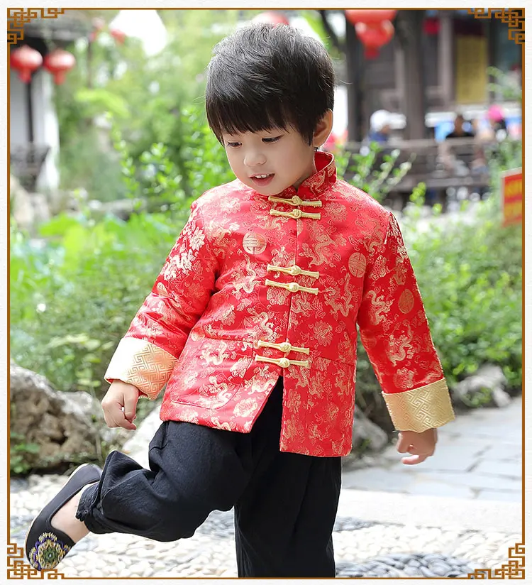 Tang Cheongsam с длинным рукавом свободного кроя пальто синий год костюмы для детей мальчик китайский Qipao дети Китайский Стиль зимнее пальто