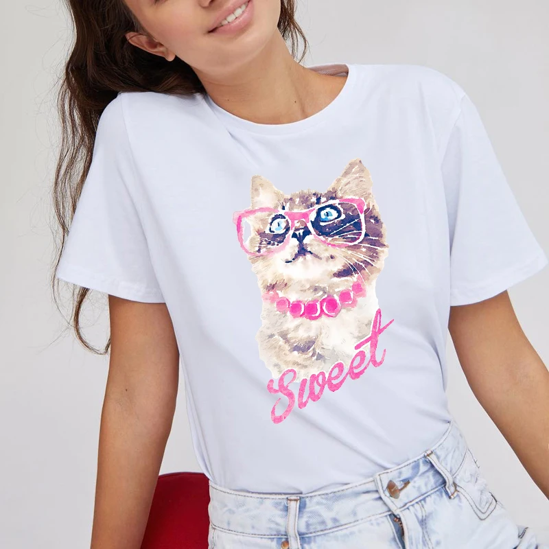 100% хлопок Эстетическая футболка милый кот мой ангел картина с леопардом цифровой