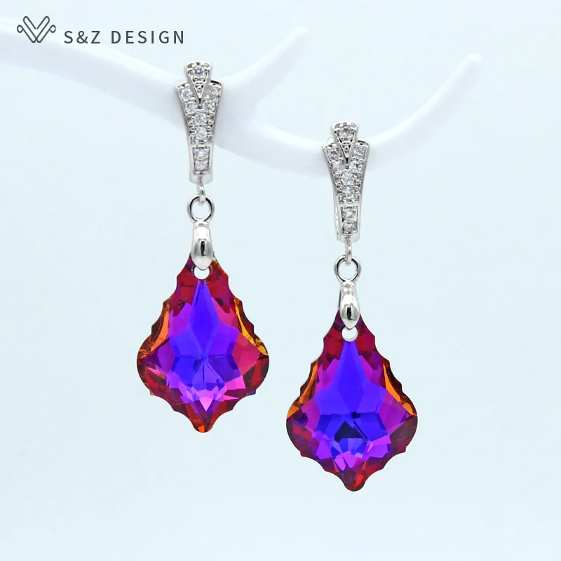 red purple S& Z, новинка, белые, золотые, цветные, имитация кристалла, капля воды, Висячие серьги для женщин, свадебные, модные, вечерние, подарок, серьги - Окраска металла: red purple