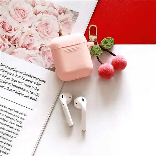pink Беспроводной Bluetooth чехол для наушников для Apple AirPods силиконовый чехол с милый брелок-вишня для Air pod 2 защитные аксессуары - Цвет: pink