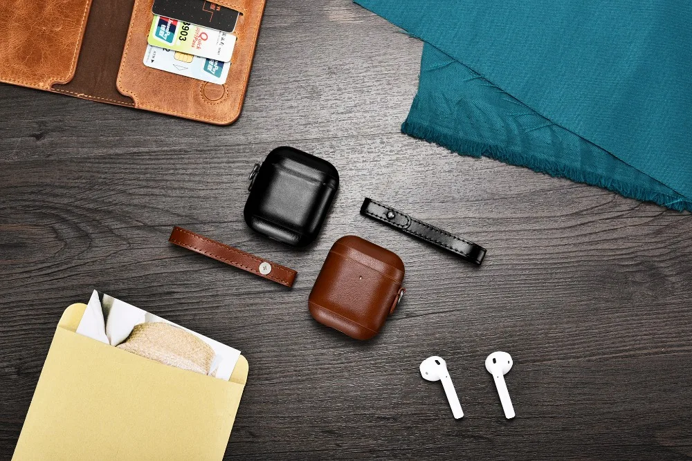Geniune кожаный чехол для Airpods чехол s Для Air Pods Earpods защитный чехол для наушников с ремешком для iphone