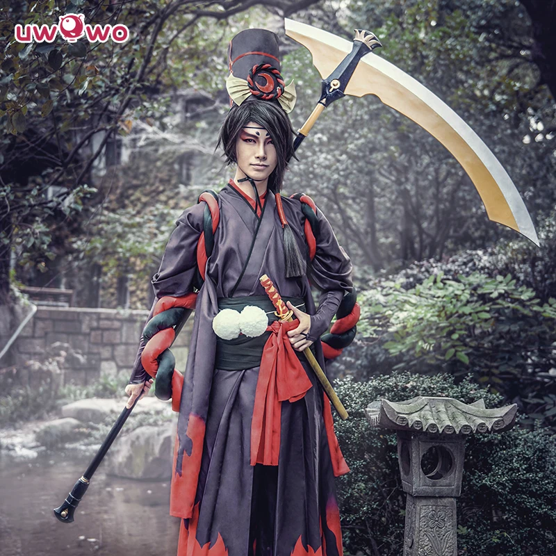UWOWO Onmyoji косплэй Жнец Черный Meikai No Yakujin атласное кимоно Uwowo черный красный костюм |