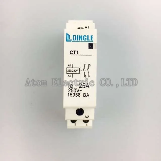 CT 2P 25A 220V внутренний маленький однофазный контактор переменного тока 220V тип направляющей два нормально открытый 25A 2P dingle бренд