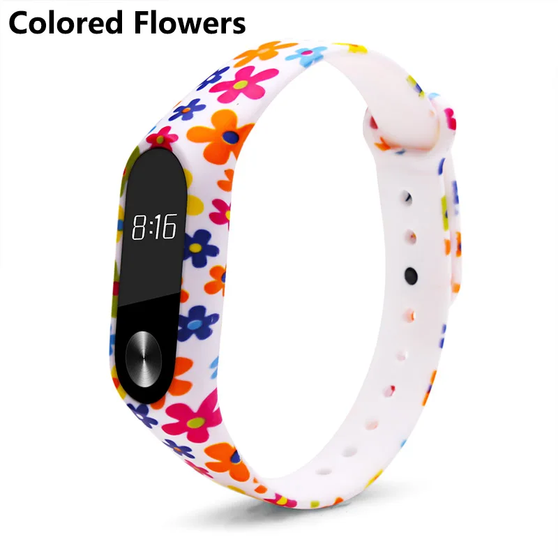 BOORUI Miband 2 аксессуары mi band 2 ремешок цветной специальный силиконовый ремешок для Xiaomi Mi Band 2 смарт-браслеты Smartband - Цвет: Colored floweres