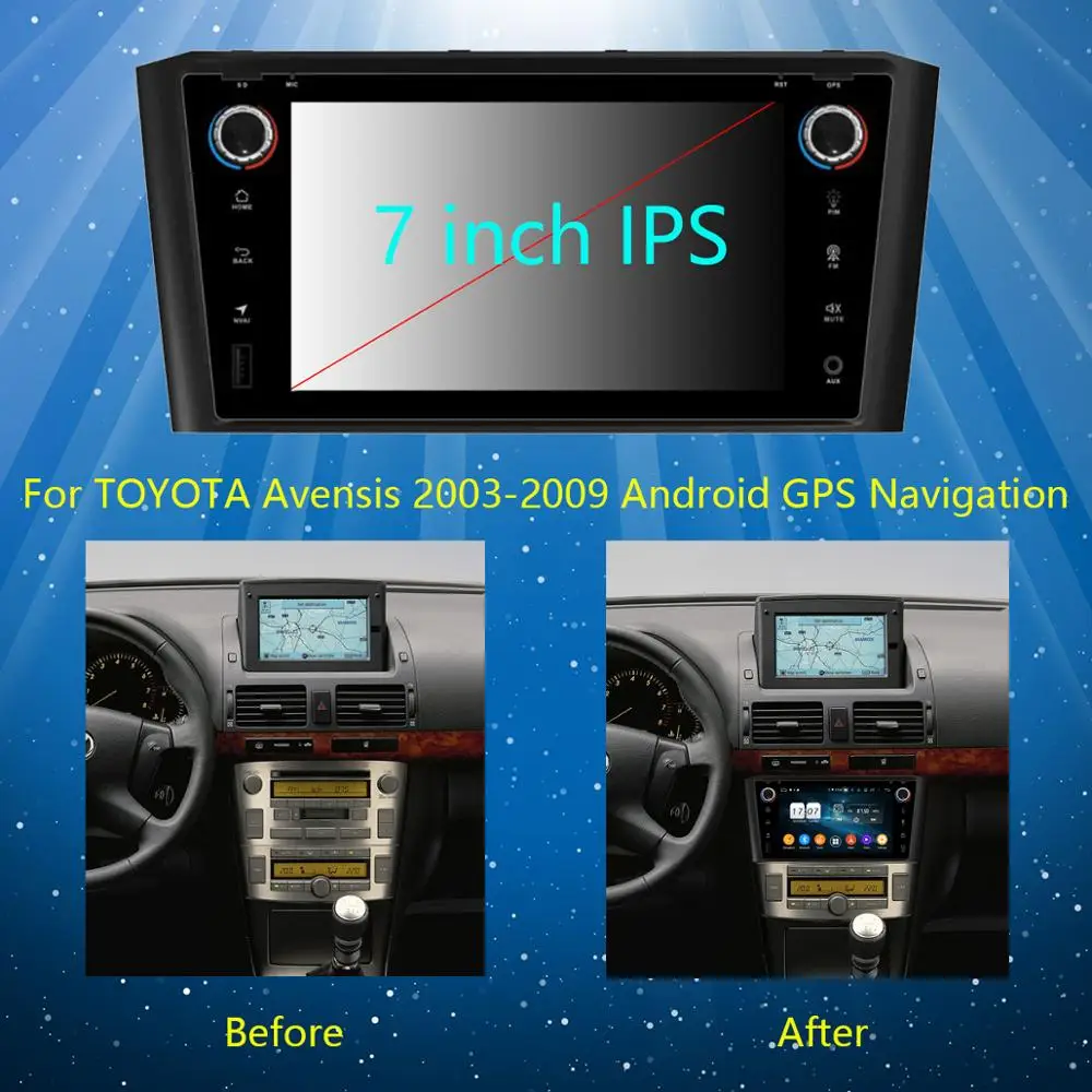 Автомобильный DVD-плеер 7 дюймов IPS 1024*600 8 ядер 4 Гб ОЗУ + 64 ПЗУ Android 9 0 для Toyota Avensis
