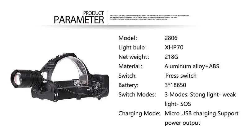 Litwod Z10 cree XHP70 головной светильник Мощный светодиодный налобный фонарь Q5 чип Встроенный перезаряжаемый внешний аккумулятор Головной фонарь вспышка светильник фонарь светильник