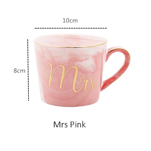 Mrs Pink Расписанная вручную Золотая монограмма натуральный мрамор фарфоровая кофейная кружка Mr and Mrs чай молоко чашки и кружки креативный свадебный подарок - Цвет: Mrs Pink