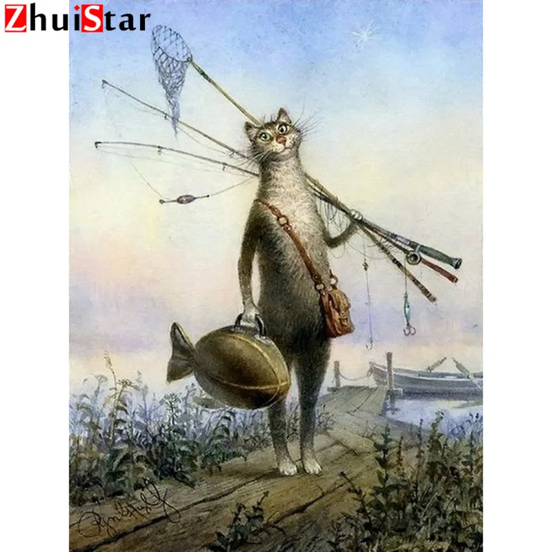 fish Cats Diamond Embroidery 5D Painting Cross Stitch Cat Mosaic Decoration Square Full Drill Paintings XY1 | Дом и сад