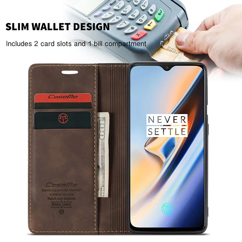 Ретро Магнитный чехол для Oneplus 7 Pro кожаный кошелек чехол с карманом для карт 360 Полный корпус защитный для One plus 7 флип-чехол