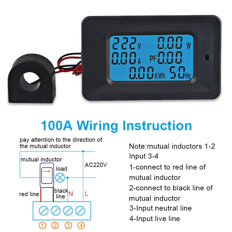 AC22KW 85~ 250V 100A цифровой вольтметр Амперметр измеритель напряжения тока индикатор мощность энергии Ампер Вольт ваттметр тестер детектор