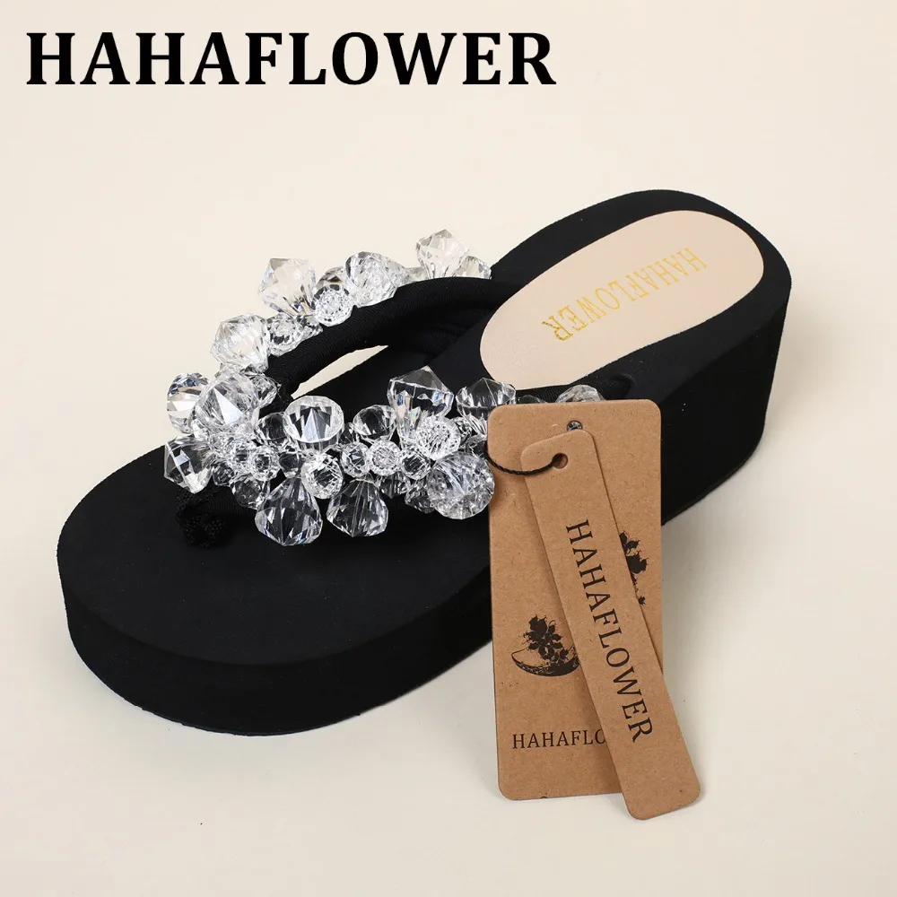 Летняя женская обувь HAHAFLOWER женские пляжные тапочки ручной работы с бриллиантами
