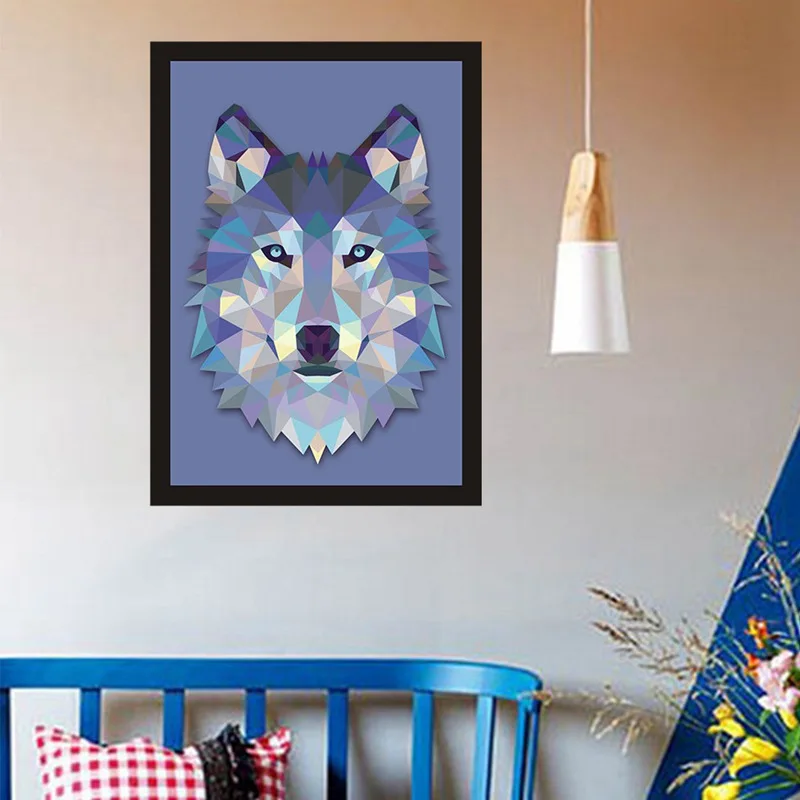 Картина на холсте рисунок постер цветные геометрические животные голова волка