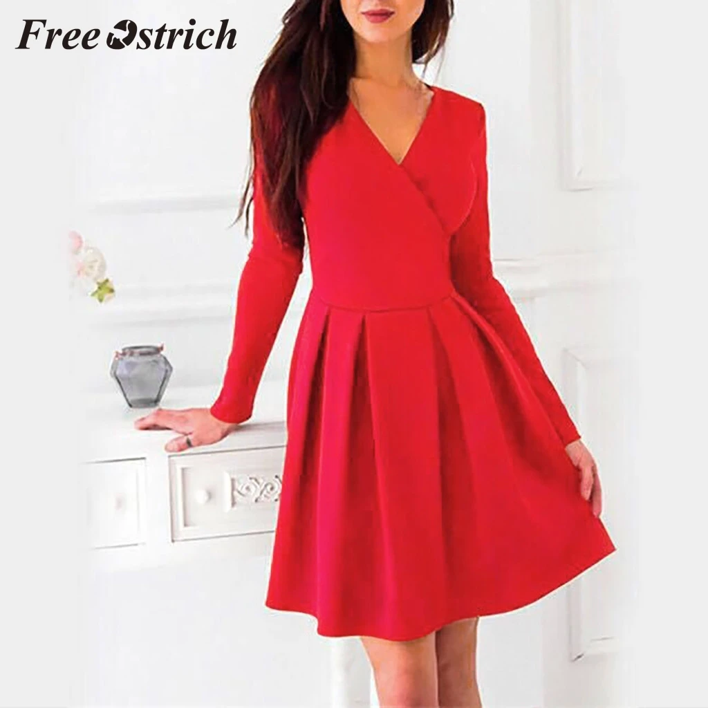 Женское свободное мини платье со страусом с глубоким v образным вырезом и длинным