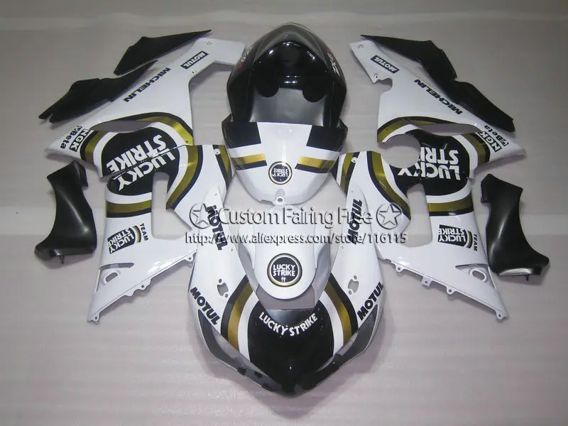 

Injection molding fairings set for Kawasaki ZX 6R 2005 2006 white black LUCKY STRIKE full fairing kit ninja 636 zx-6r 05 06 ZV96